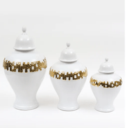 Vivience Fol Inc. Medium White and Gold Ginger Jar