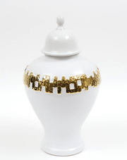 Vivience Fol Inc. Medium White and Gold Ginger Jar