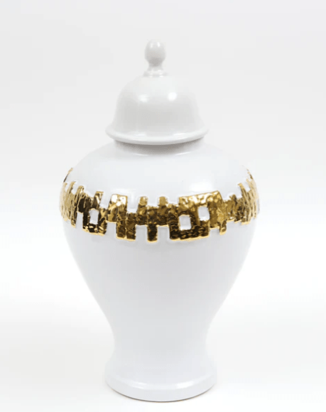 Vivience Fol Inc. Medium White and Gold Ginger Jar
