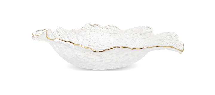 Vivience Fol Inc. Platter Hammered Glass Ruffled Bowl with Gold Trim - Large