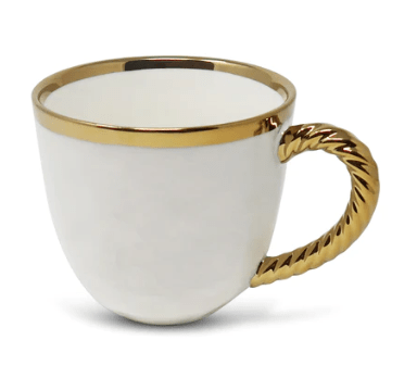 Vivience Fol Inc. Set Of 4 White Coffee Mugs New Bone China With Gold Rope Handle