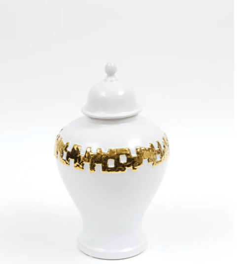 Vivience Fol Inc. Small White and Gold Ginger Jar