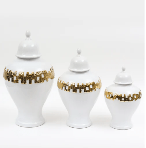 Vivience Fol Inc. Small White and Gold Ginger Jar