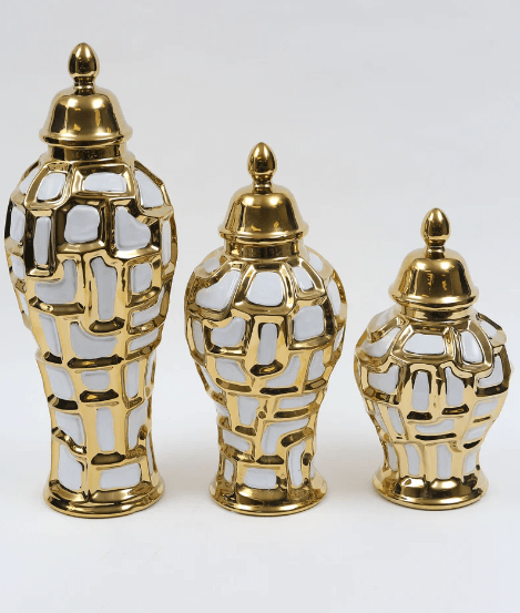 Vivience Fol Inc. SMall White &  Gold Jar