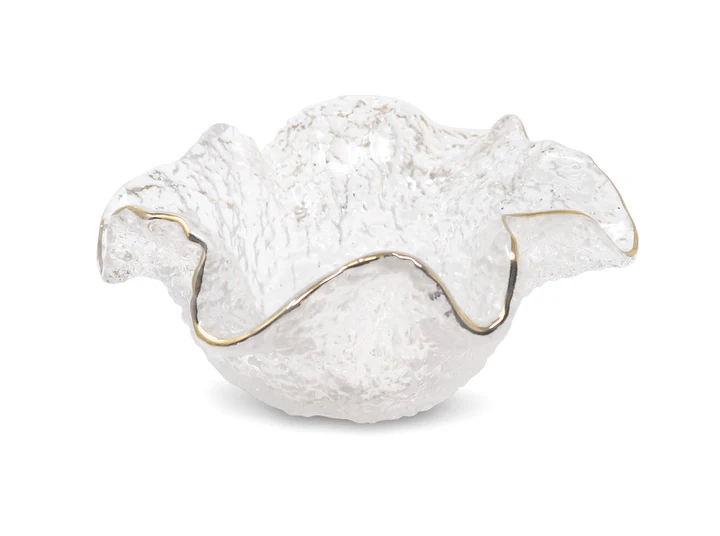 Vivience Fol Inc. Unclassified Hammered Glass Ruffled Bowl with Gold Trim