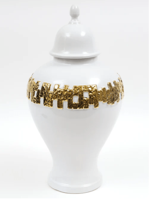 Vivience Fol Inc. White and Gold Ginger Jar