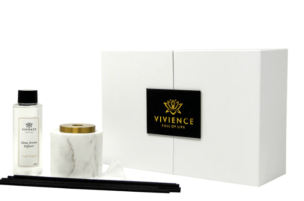 Vivience Fol Inc. White Marble Reed Diffuser, "Zen Tea" Scent