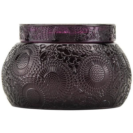 Voluspa Bowls Santiago Huckleberry Embossed Tinted Glass Chawan Bowl with Lid