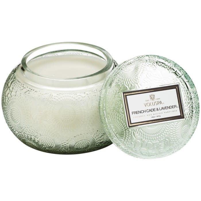 Voluspa Bowls Voluspa French Cade Lavendar Embossed Tinted Glass Chawan Bowl with Lid