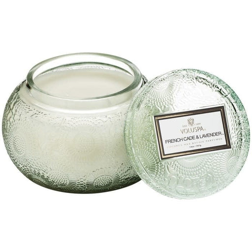 Voluspa Bowls Voluspa French Cade Lavendar Embossed Tinted Glass Chawan Bowl with Lid