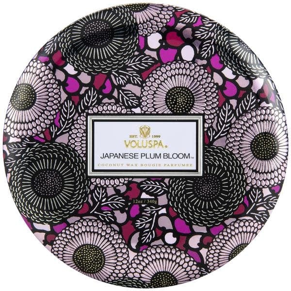 Voluspa Candles Japanese Plum Bloom 3 Wick Candle in Decorative Tin