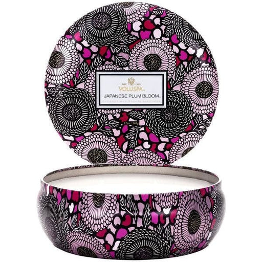 Voluspa Candles Japanese Plum Bloom 3 Wick Candle in Decorative Tin