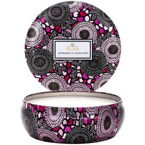 Voluspa Candles Japanese Plum Bloom 3 Wick Candle in Decorative Tin