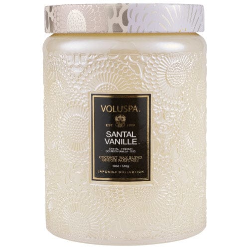 Voluspa Candles Santal Vanille Large Embossed Glass Candle with lid