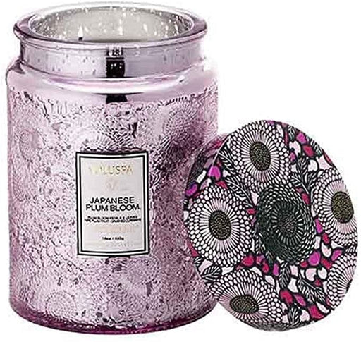 Voluspa Japanese Plum Bloom Large Embossed Glass Jar Candle
