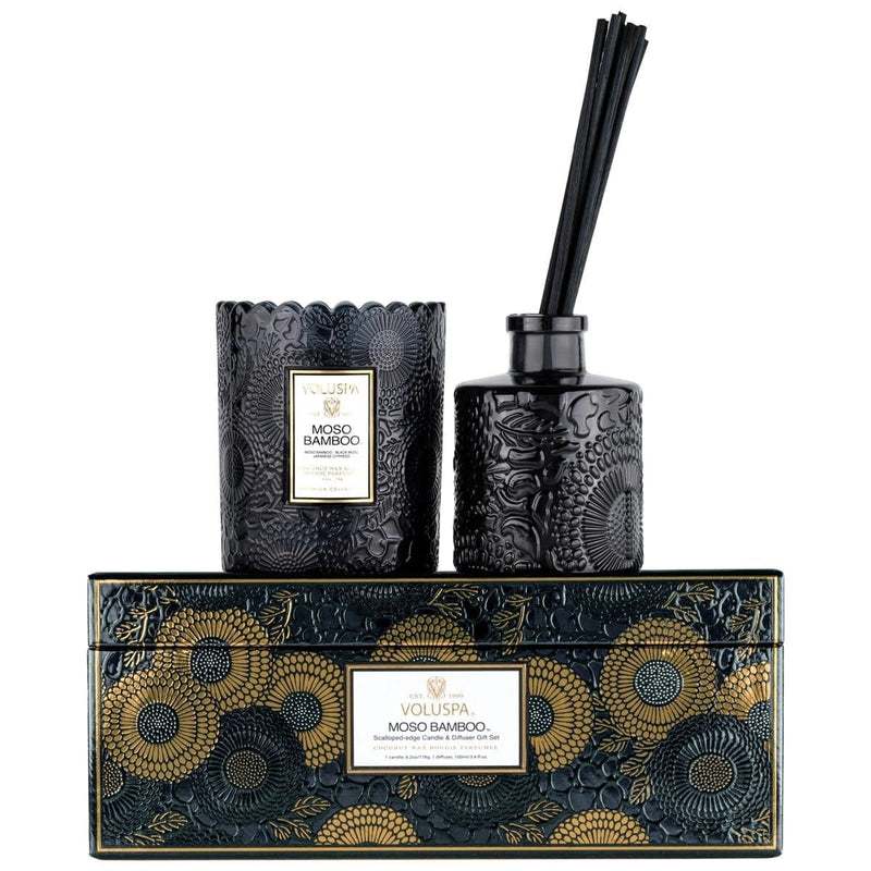 Voluspa MOSO BAMBOO SCALLOPED EDGE CANDLE & REED DIFFUSER GIFT SET