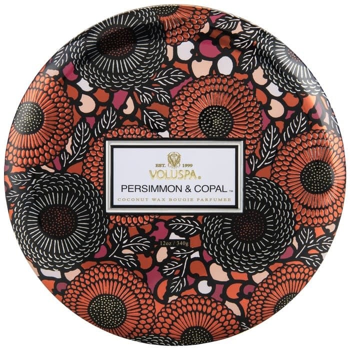 Voluspa Persimmon & Copal 3 Wick Candle in Decorative Tin