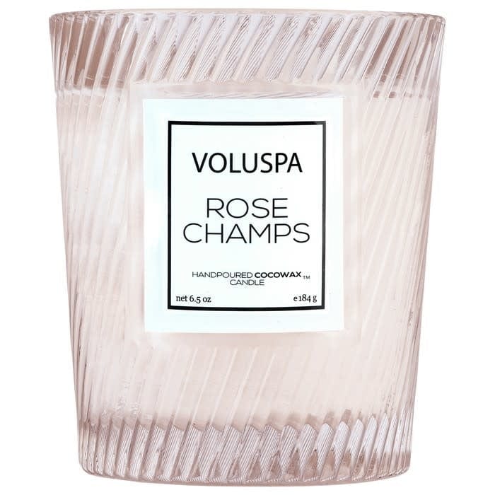 Voluspa Rose Champs Classic Candle in Textured Glass
