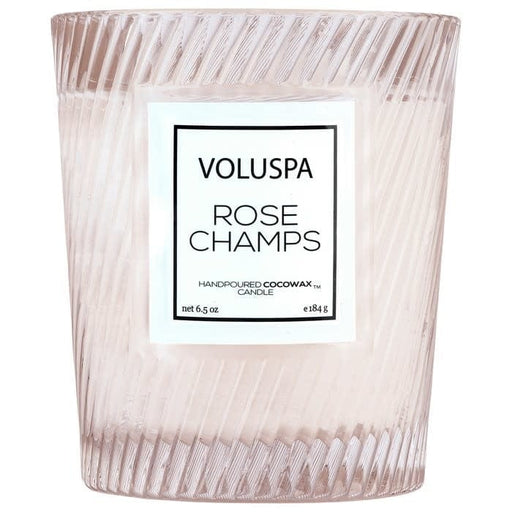 Voluspa Rose Champs Classic Candle in Textured Glass