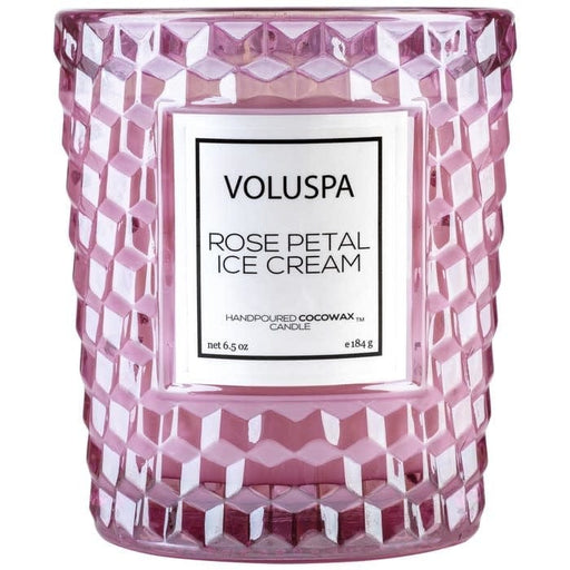 Voluspa Rose Petal Ice Cream Classic Candle in Textured Glass
