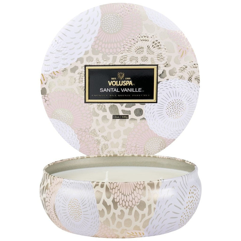 Voluspa Santal Vanille 3 wick Candle in decorative tin