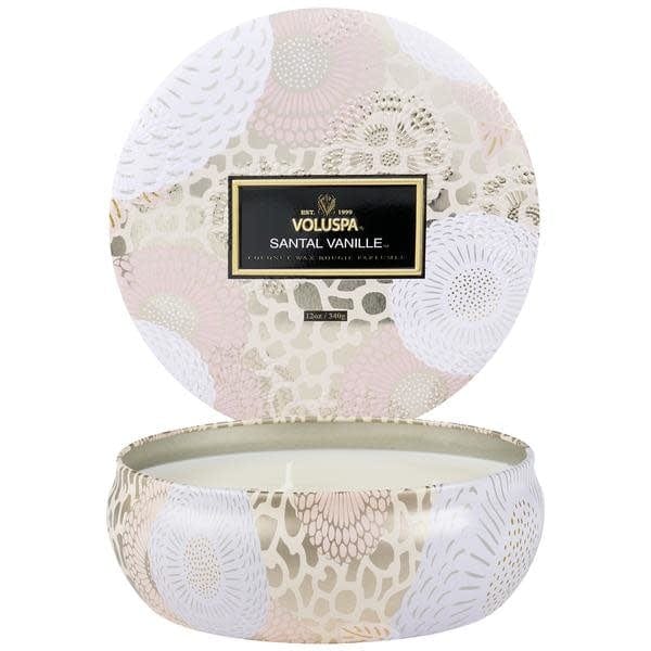 Voluspa Santal Vanille 3 wick Candle in decorative tin