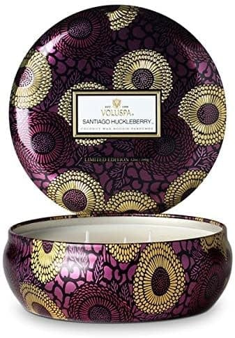 Voluspa Santiago Huckleberry 3 wick candle in decorative tin