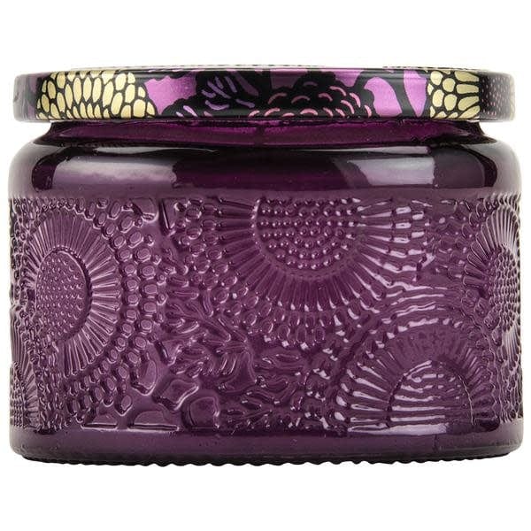 Voluspa Santiago Huckleberry Petite Candle in a colored jar with lid