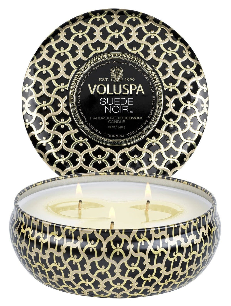 Voluspa SUEDE NOIR 3 WICK TIN CAND