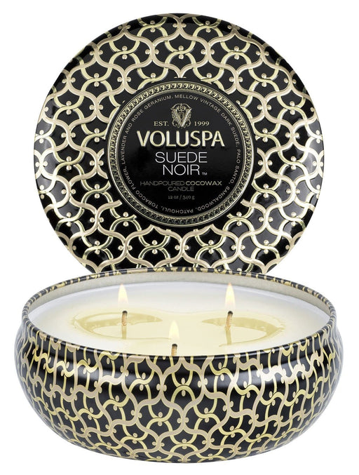 Voluspa SUEDE NOIR 3 WICK TIN CAND