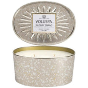 Voluspa Voluspa Blond Tabac 2 wick candle in a decorative oval tin