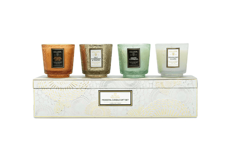 Voluspa WINTER WHITE 4 PEDESTAL CANDLE GIFT SET ASSORTED GIFT SET
