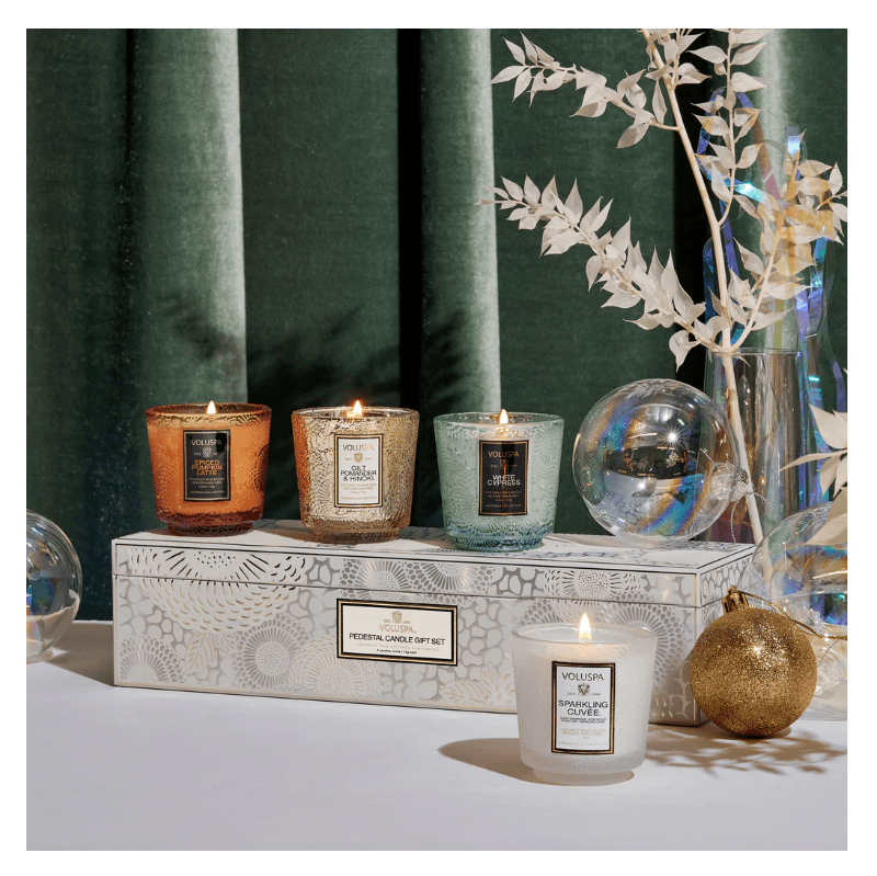 Voluspa WINTER WHITE 4 PEDESTAL CANDLE GIFT SET ASSORTED GIFT SET