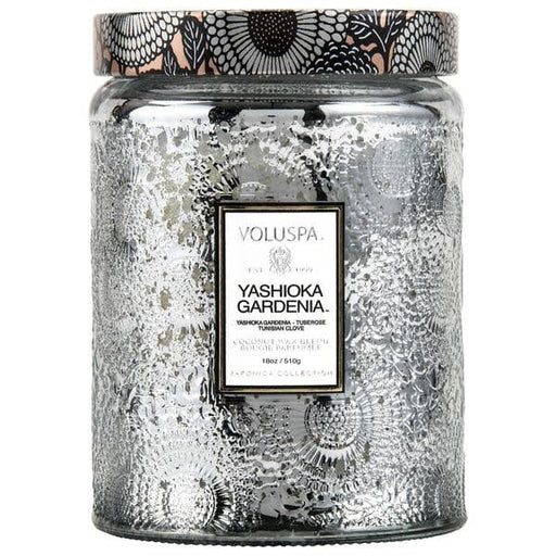 Voluspa Yashioka Gardenia Large Embossed Metallic Glass Jar Candle