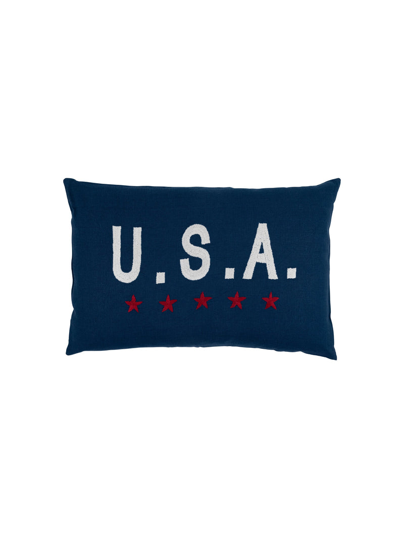 Weston Table Pillows USA Navy Linen Throw Pillow