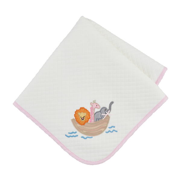 Pink Noah's Ark Quilted Blanket