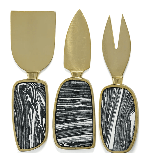 zodax Amalfi Set of 3 Cheese Tools - Black with Gold