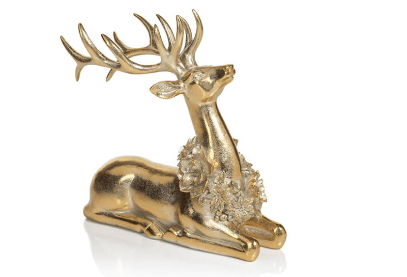 zodax Deer Golden Deer with Floral Wreath - Sitting