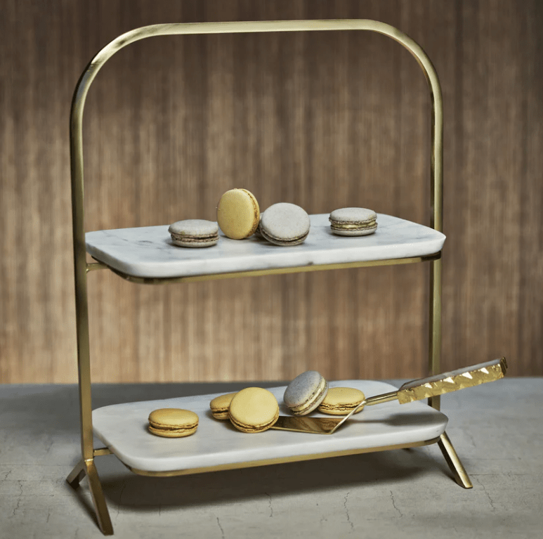 zodax Madeleine Marble Two-Tier Stand - Gold & White Marble