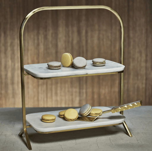 zodax Madeleine Marble Two-Tier Stand - Gold & White Marble