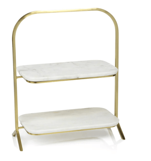 zodax Madeleine Marble Two-Tier Stand - Gold & White Marble