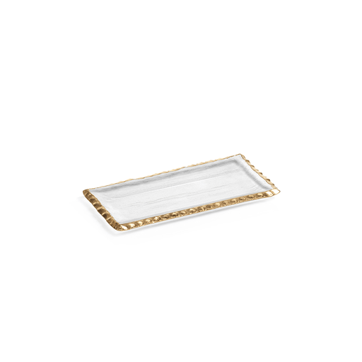 zodax Platter Clear Textured Rectangular Tray with Jagged Gold Rim - Small